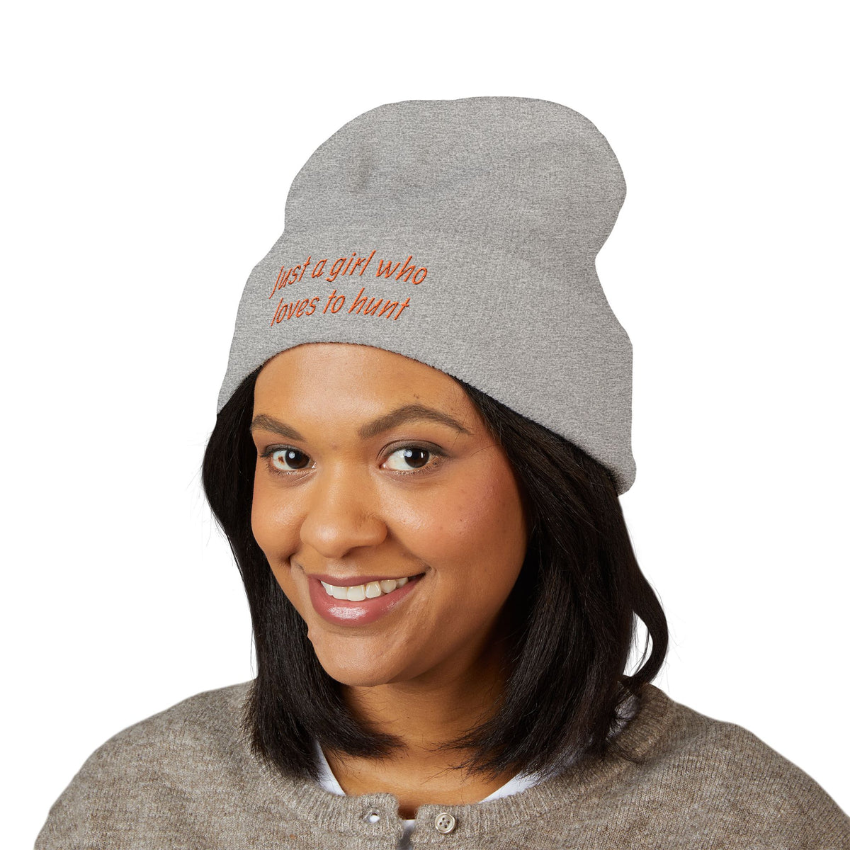 Hunting Enthusiast Beanie - "Just a Girl Who Loves to Hunt" Embroidered Cuffed Beanie
