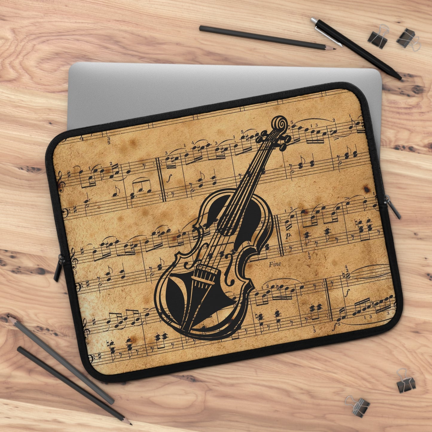 Vintage Music Laptop Sleeve with Violin Design, Music Lover Gift, Geeky Accessory, Musician Laptop Case, Unique Tech Sleeve