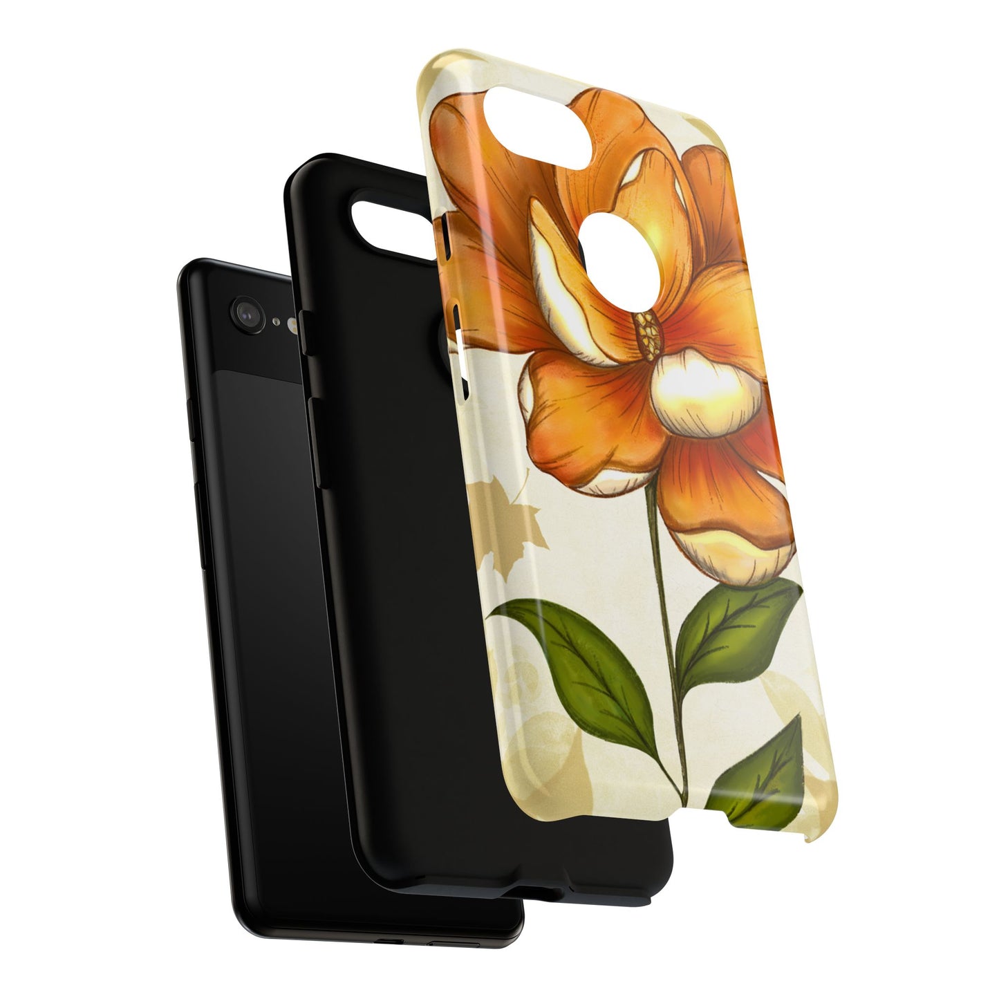Floral Phone Case with Orange Flower Design, Tough Phone Cover, Floral Gift, Stylish Tech Accessory, Nature Lovers, Spring Vibes