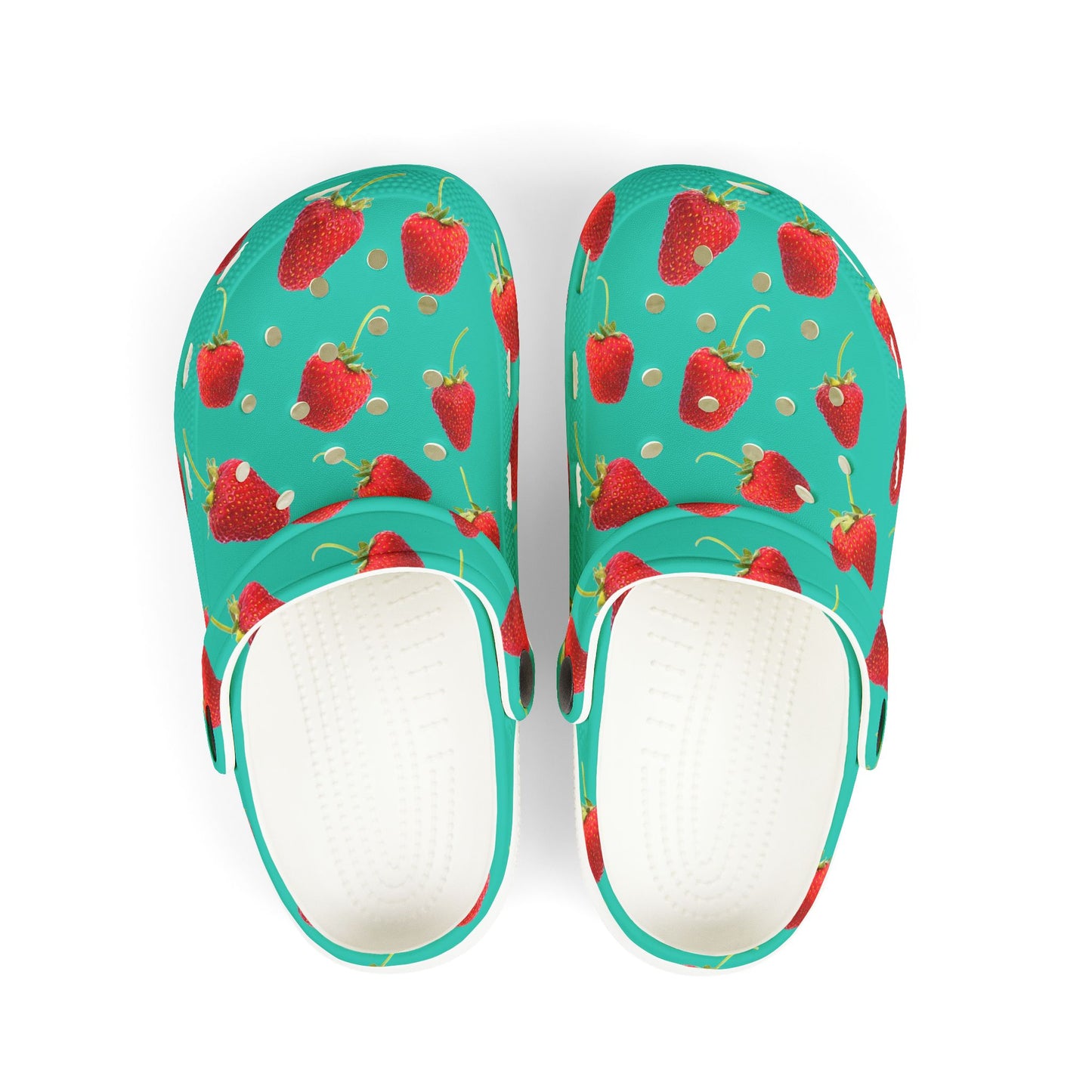 Strawberry Print Kid's EVA Foam Clogs, Fun Summer Footwear, Playful Garden Clogs, Kids Summer Shoes, Cute Outdoor Sandals