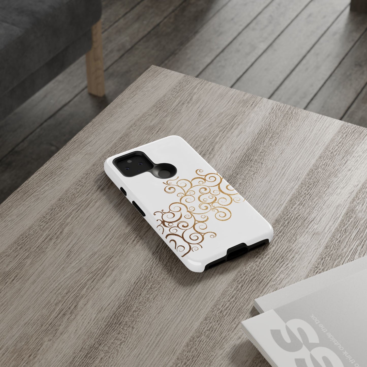 Elegant Floral Phone Case, Tough Cases, Gold Swirls, Stylish Protection, Trendy Gift, Chic Accessory