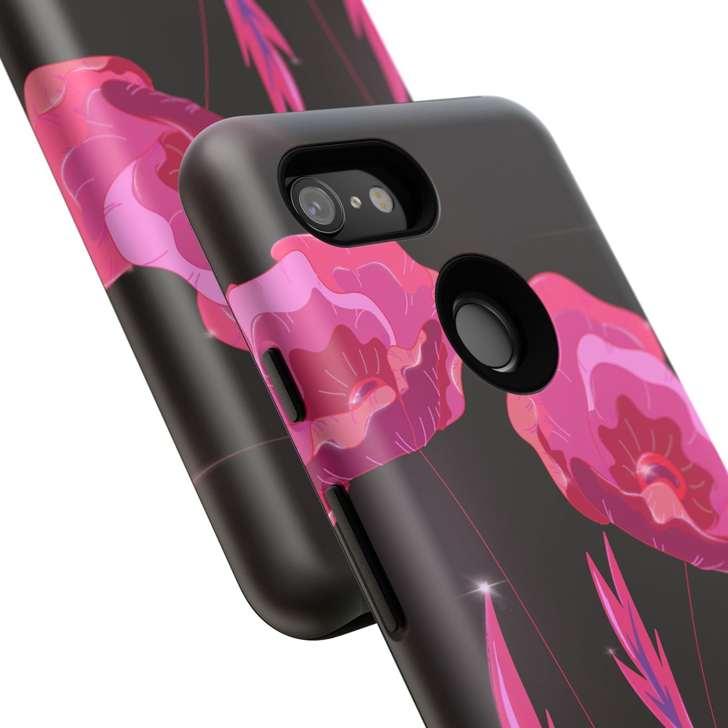Floral iPhone Case | Tough Cases with Pink Poppy Design, Elegant Flower Phone Cover, Gift for Her, Spring Accessories, Chic Tech