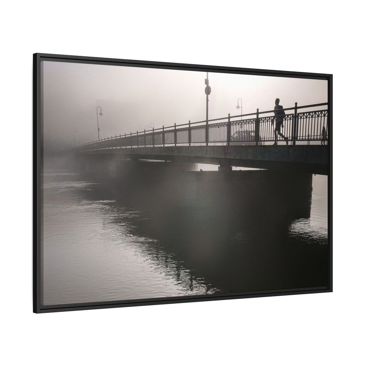 Framed Matte Canvas - Foggy Bridge Black & White Photography