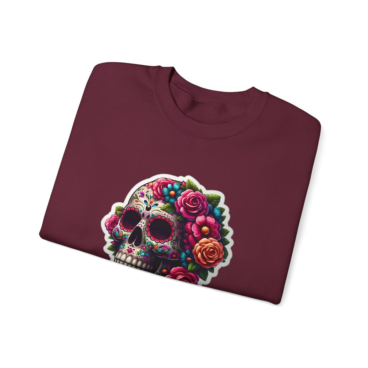 Sugar Skull Crewneck Sweatshirt — Floral Day of the Dead Graphic