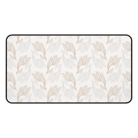 Desk Mat — Neutral Leaf Pattern Desk Mat (Beige Minimal Botanical Mousepad)
