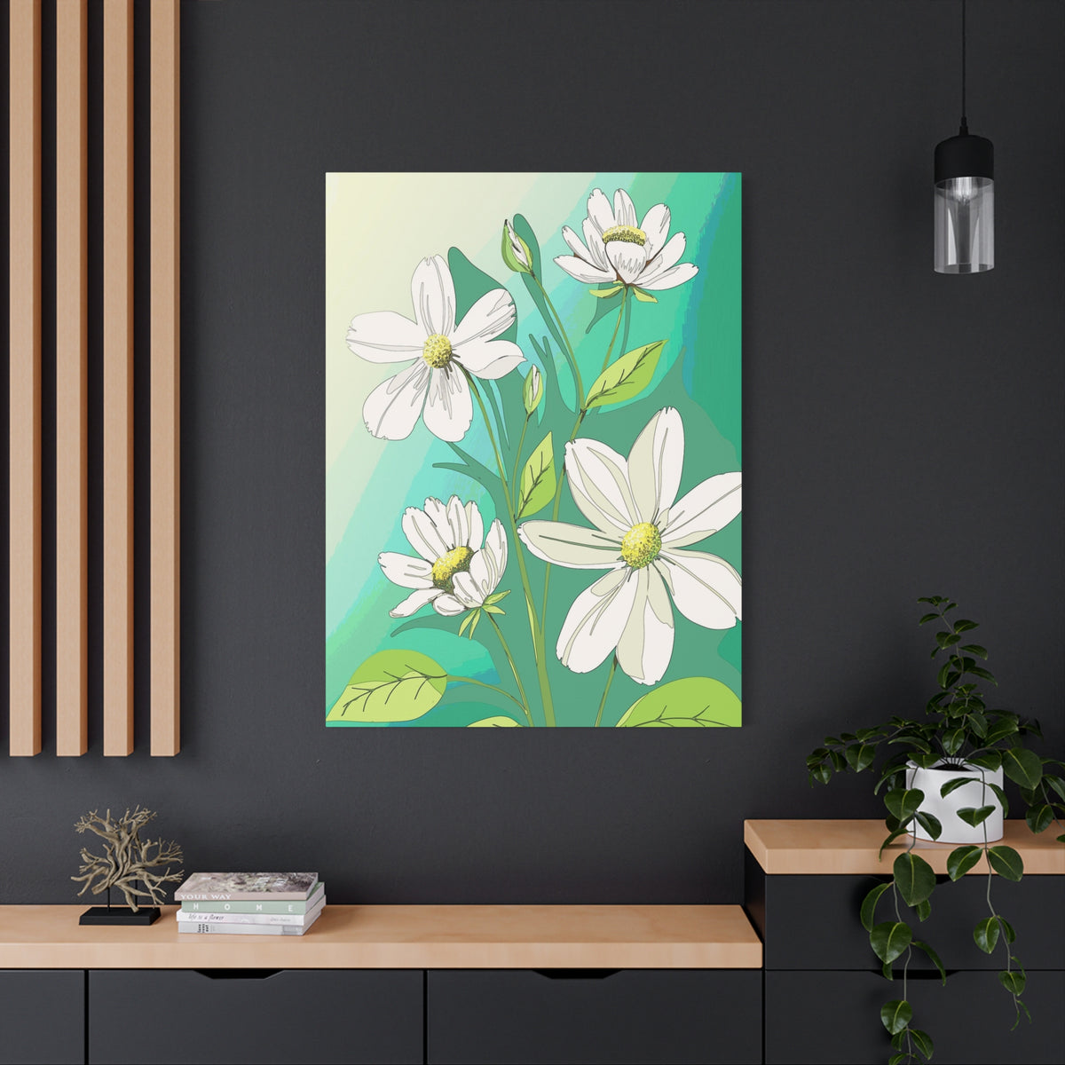 Matte Canvas, Stretched, 1.25" White Flowers