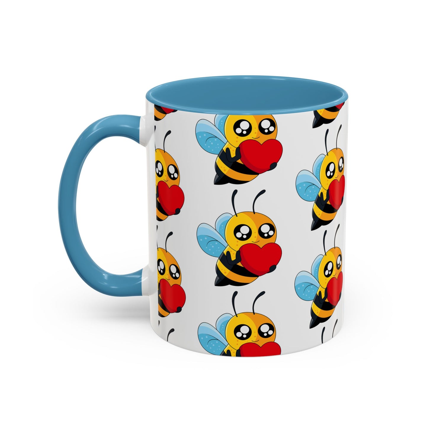 Cute Bee Love Accent Coffee Mug, Cute Floral Mug, Cheerful Bee Design