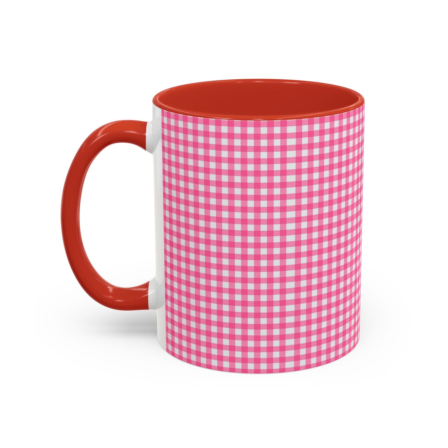 Pink Gingham Accent Coffee Mug, Cute Kitchen Decor, Gift for Coffee Lovers, Home Office Mug, Spring and Summer Vibes