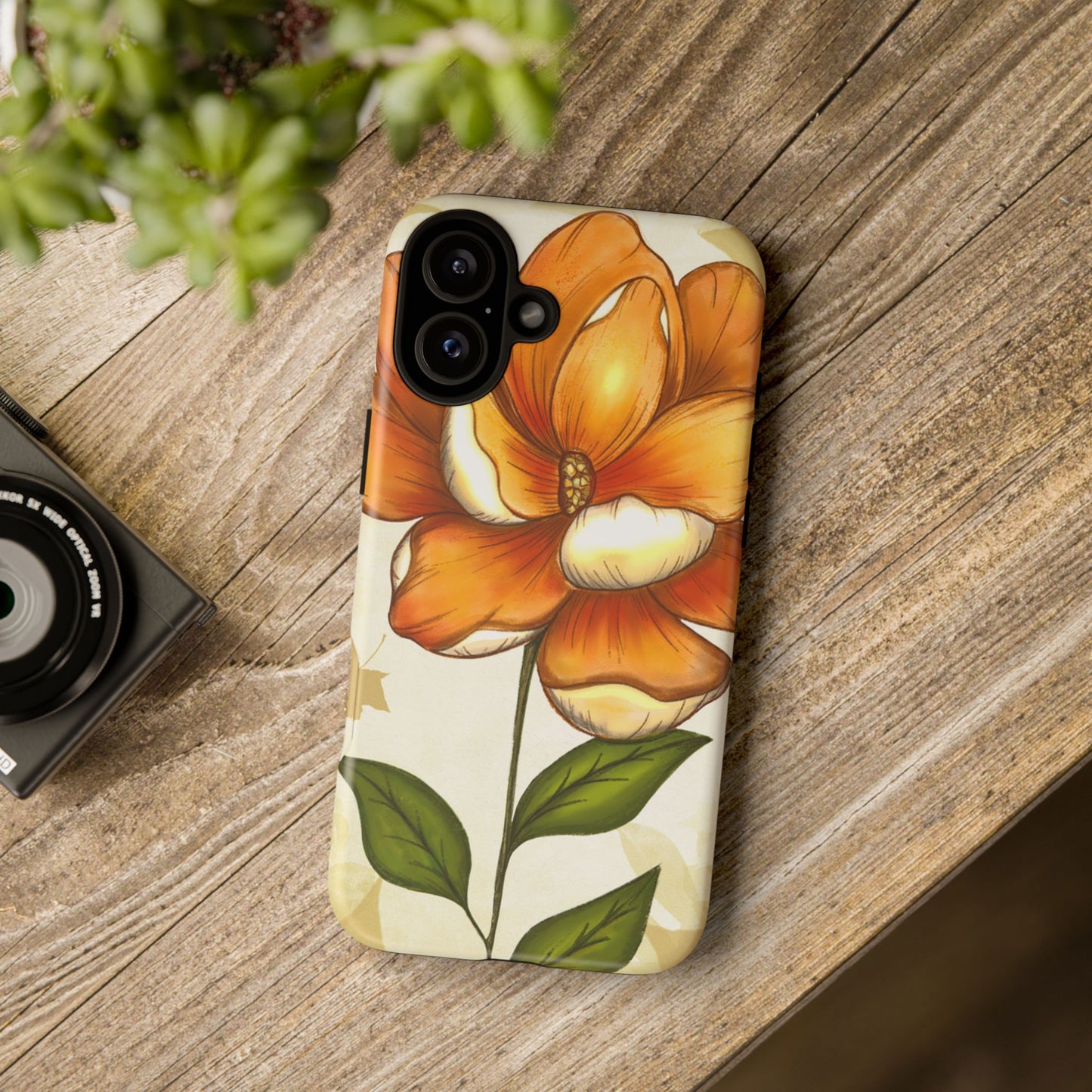 Floral Phone Case with Orange Flower Design, Tough Phone Cover, Floral Gift, Stylish Tech Accessory, Nature Lovers, Spring Vibes