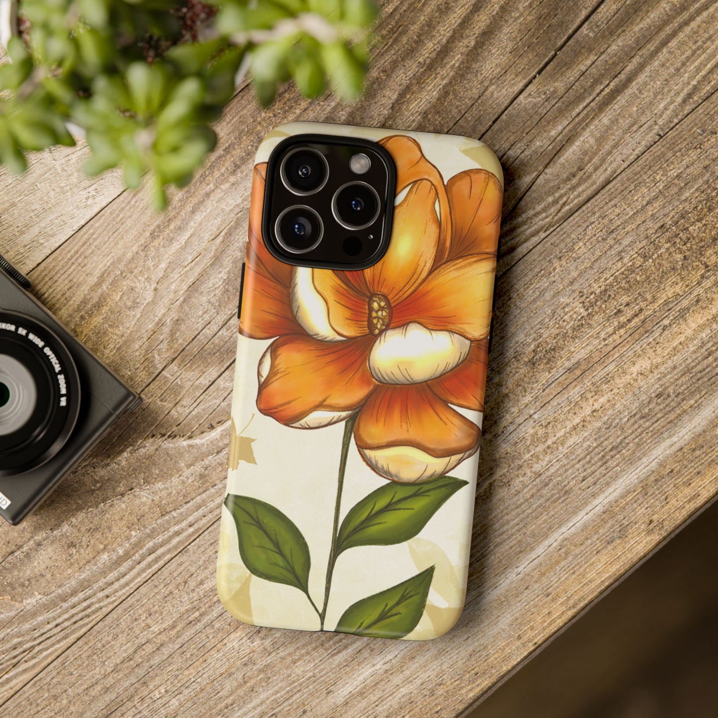 Floral Phone Case with Orange Flower Design, Tough Phone Cover, Floral Gift, Stylish Tech Accessory, Nature Lovers, Spring Vibes