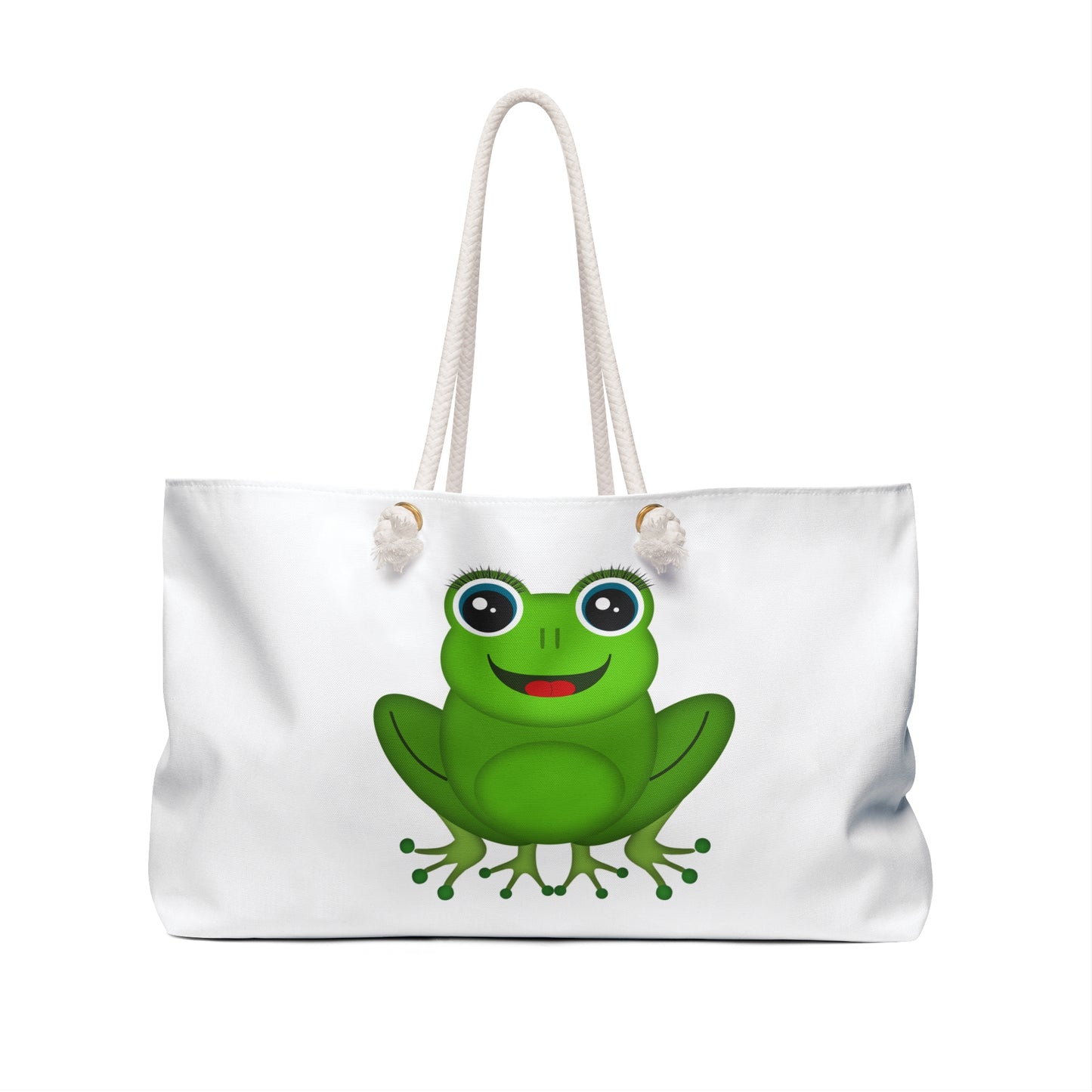 Frog-Themed Weekender Bag for Travel, Beach, Gym, Eco-Friendly Tote, Cute Green Frog Design