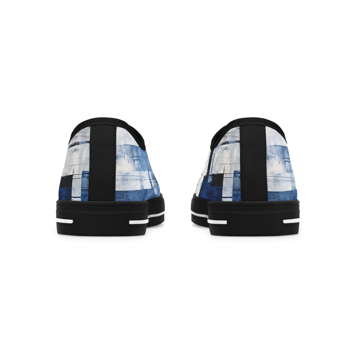 Abstract Blue Grid Low Top Sneakers — Casual Canvas Shoes
