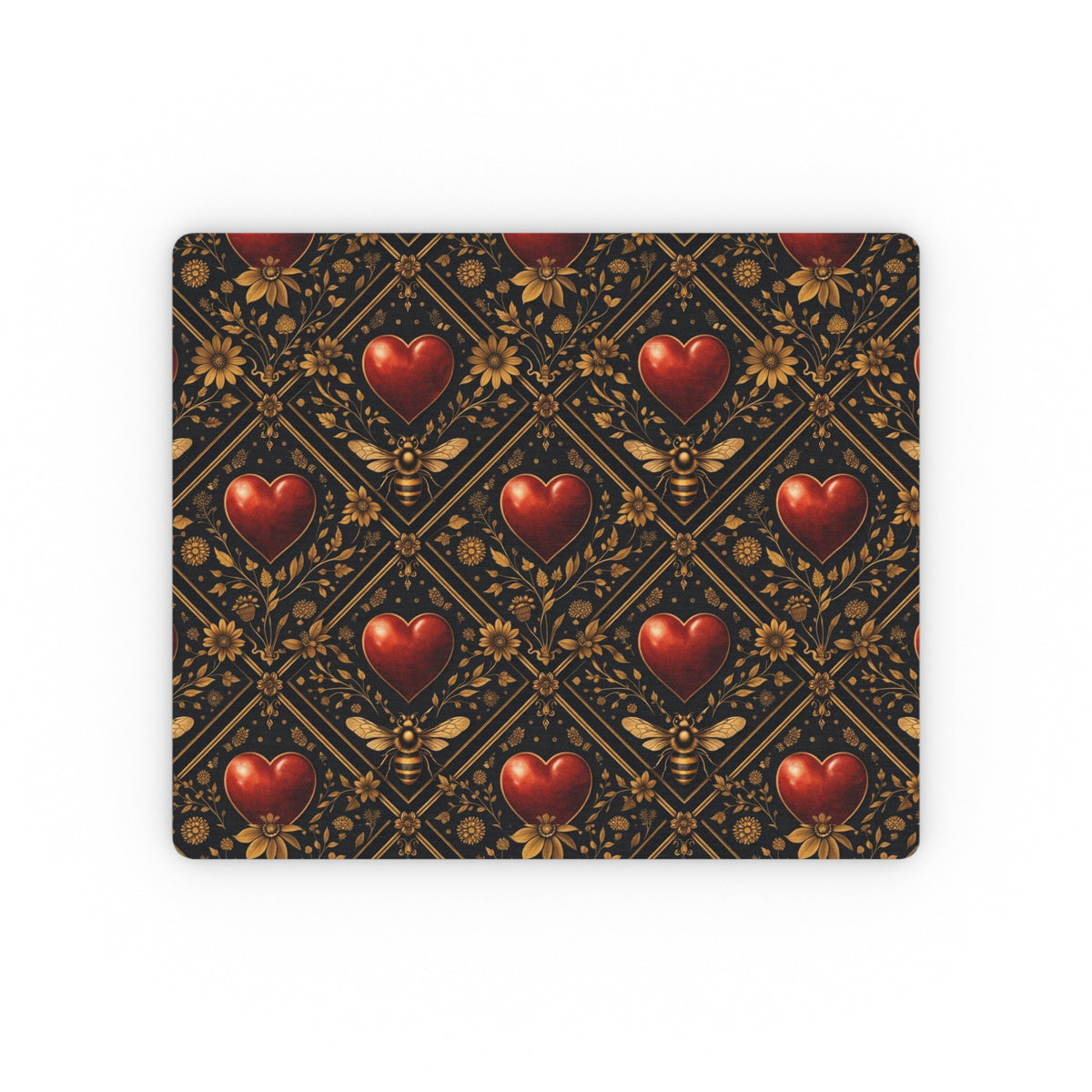 Heart Pattern Mouse Pad — Vintage Gothic Red Hearts on Ornate Gold Tile
