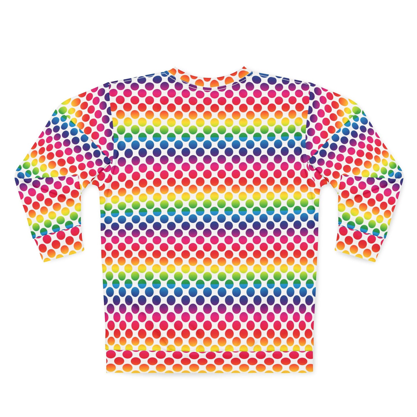 Rainbow Polka Dot Unisex Sweatshirt, Colorful AOP Pullover, Trendy Cozy Top, Vibrant Gift for Her/Him, Perfect for Casual Wear