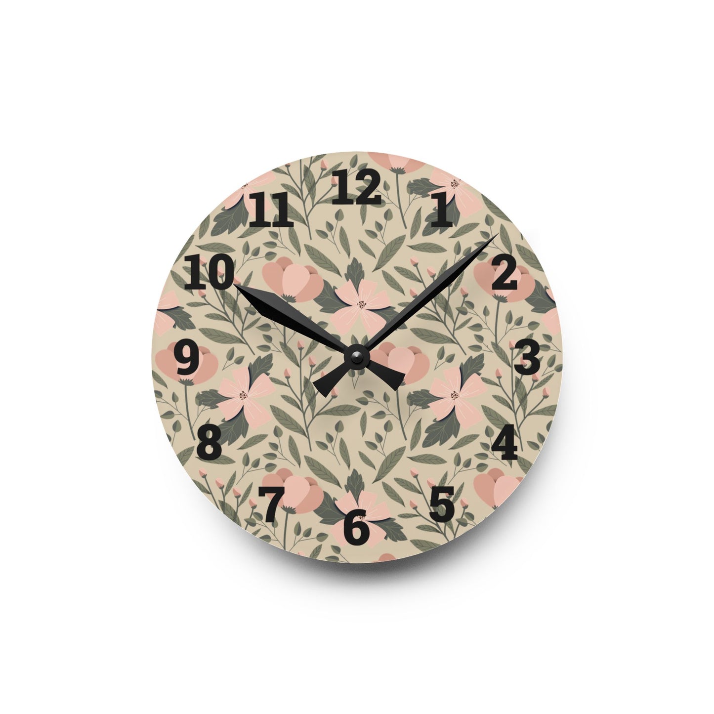 Floral Acrylic Wall Clock - Nature-Inspired Home Decor, Bohemian Wall Art