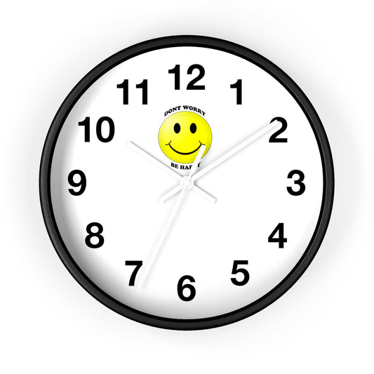Cheerful Wall Clock with Smiley Face - Don't Worry Be Happy - Home Decor, Gift for Friends, Motivational Decor, Office Wall Art