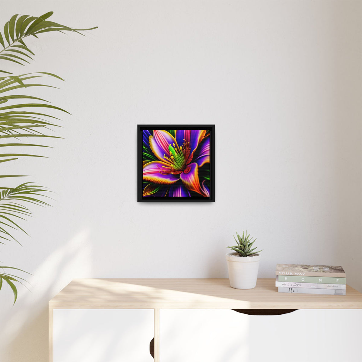 Vibrant Neon Floral Matte Canvas Print — Framed Wall Art