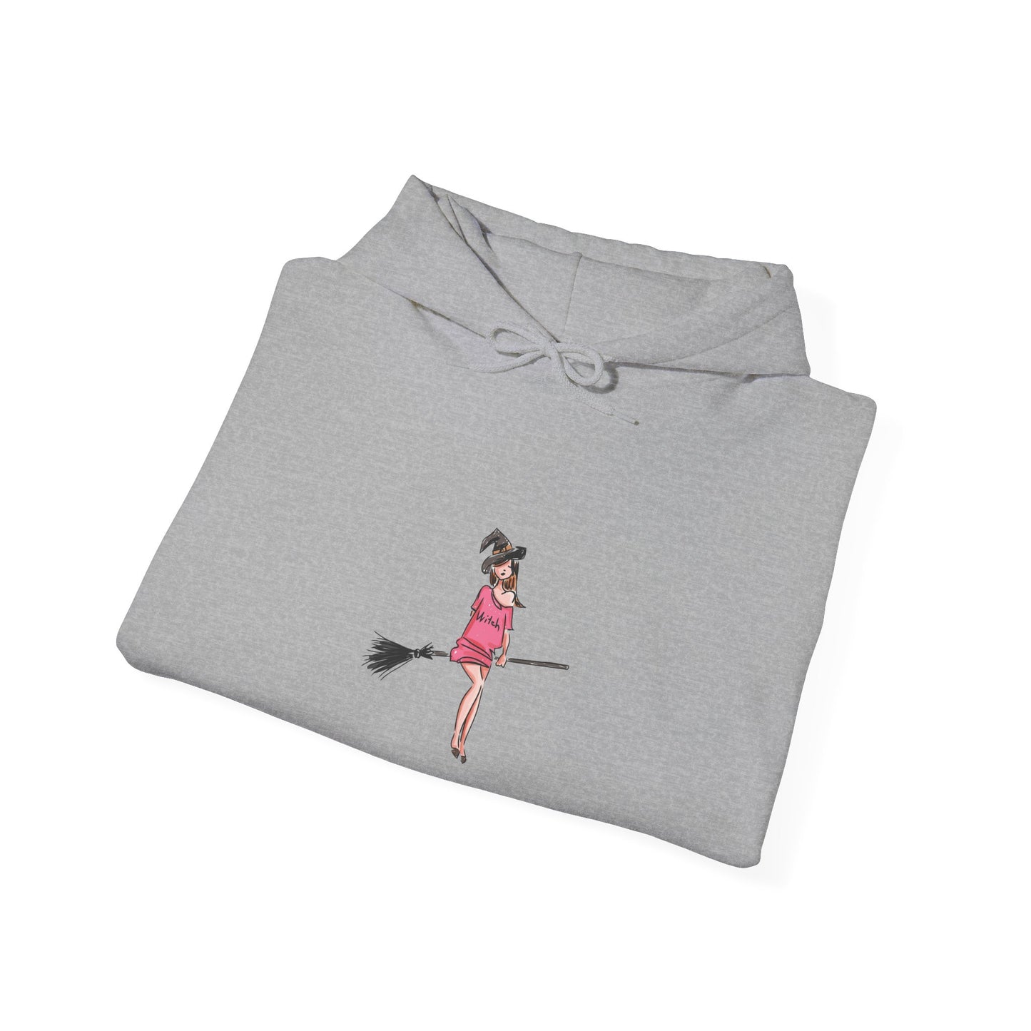 Cute Witch on Broom Unisex Hoodie, Cozy Fall Sweatshirt, Halloween Gift, Witchy Apparel, Spooky Season Fashion