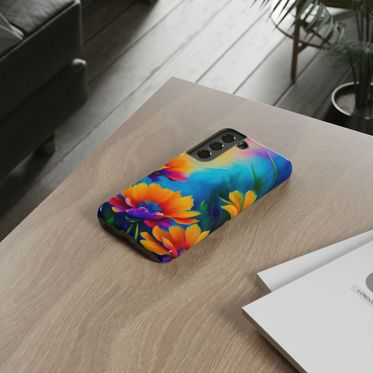 Floral Burst Tough Phone Case — Vibrant Watercolor Flowers Protective Cover