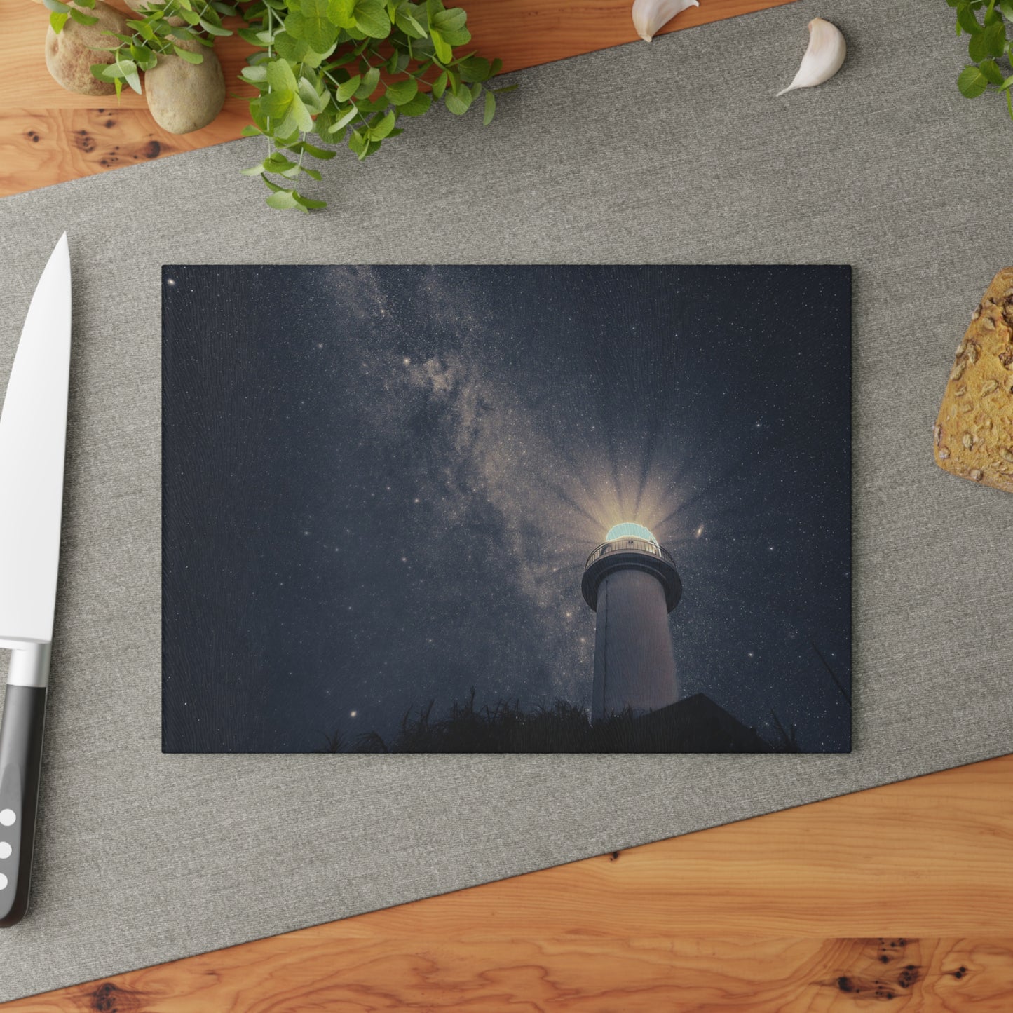Lighthouse Glass Cutting Board - Unique Kitchen Decor, Gift for Home Cooks, Coastal Theme, Wedding Present, Nautical Kitchen Gift