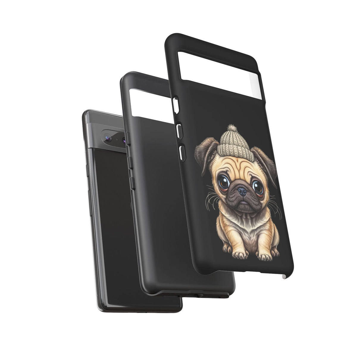 Pug Phone Case – Cute Pug Puppy Illustration on Black Tough Case