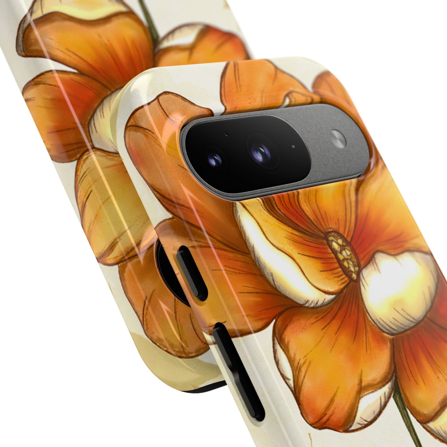 Floral Phone Case with Orange Flower Design, Tough Phone Cover, Floral Gift, Stylish Tech Accessory, Nature Lovers, Spring Vibes