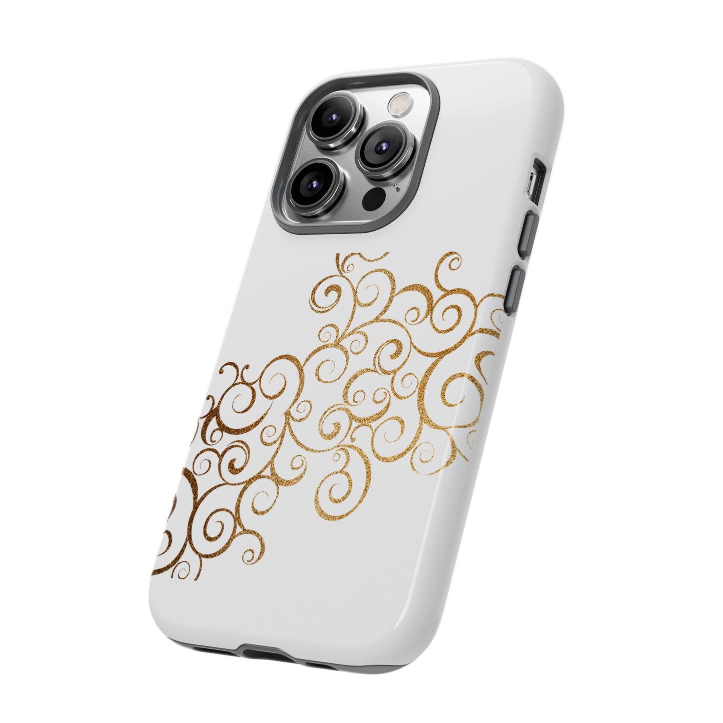 Elegant Floral Phone Case, Tough Cases, Gold Swirls, Stylish Protection, Trendy Gift, Chic Accessory