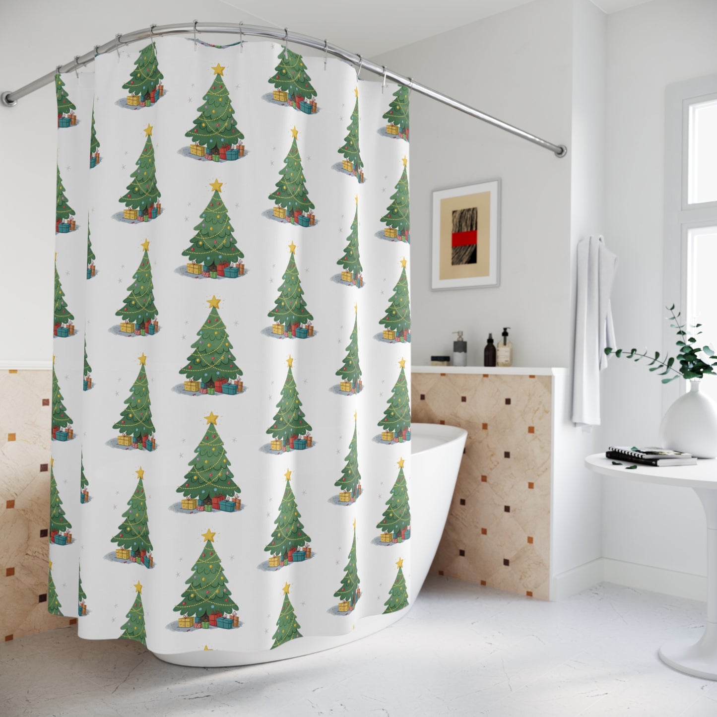Festive Christmas Shower Curtain, Holiday Decor, Bathroom Accessories, Winter Decoration, Unique Gift for Home