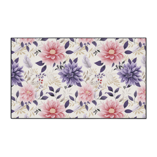 Floral Heavy-Duty Floor Mat — Pink & Purple Dahlia Entry Rug