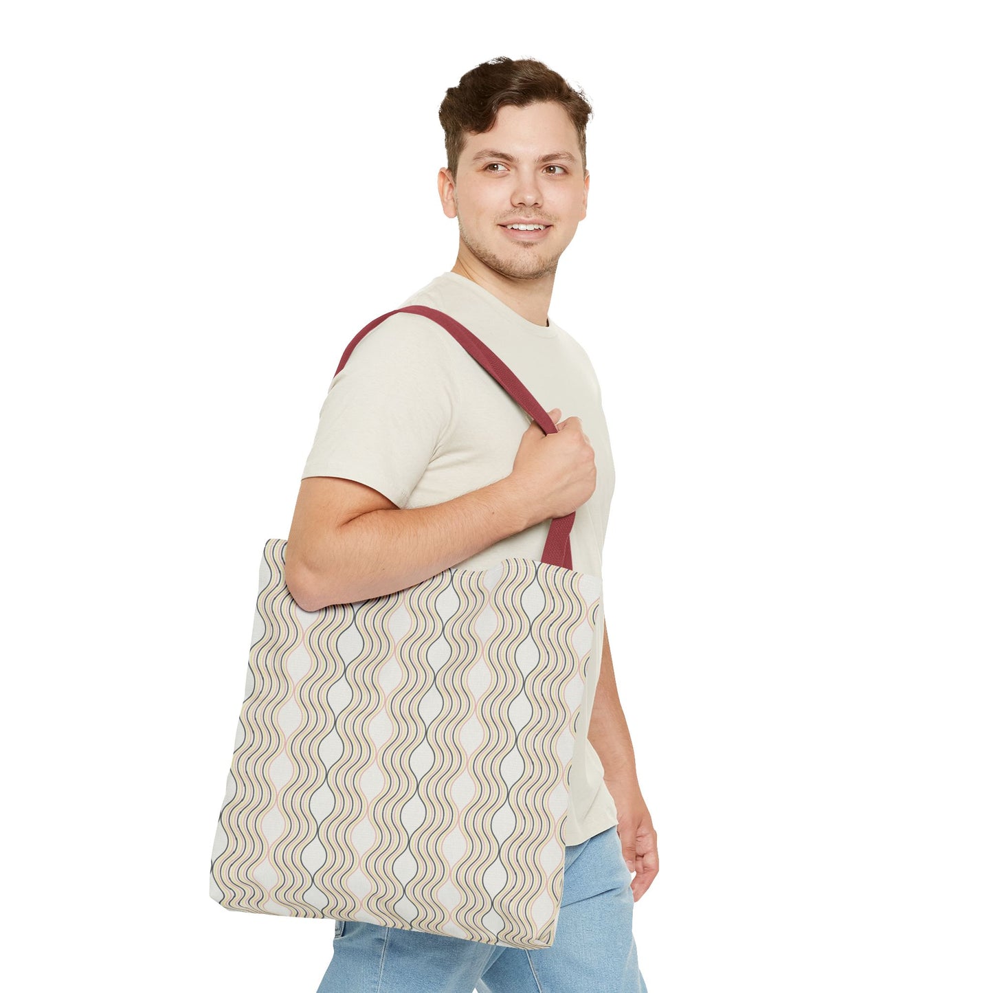 Waves Pattern Tote Bag, Boho Chic Handbag, Everyday Carry, Beach Bag, Gift for Her, Eco-Friendly Style