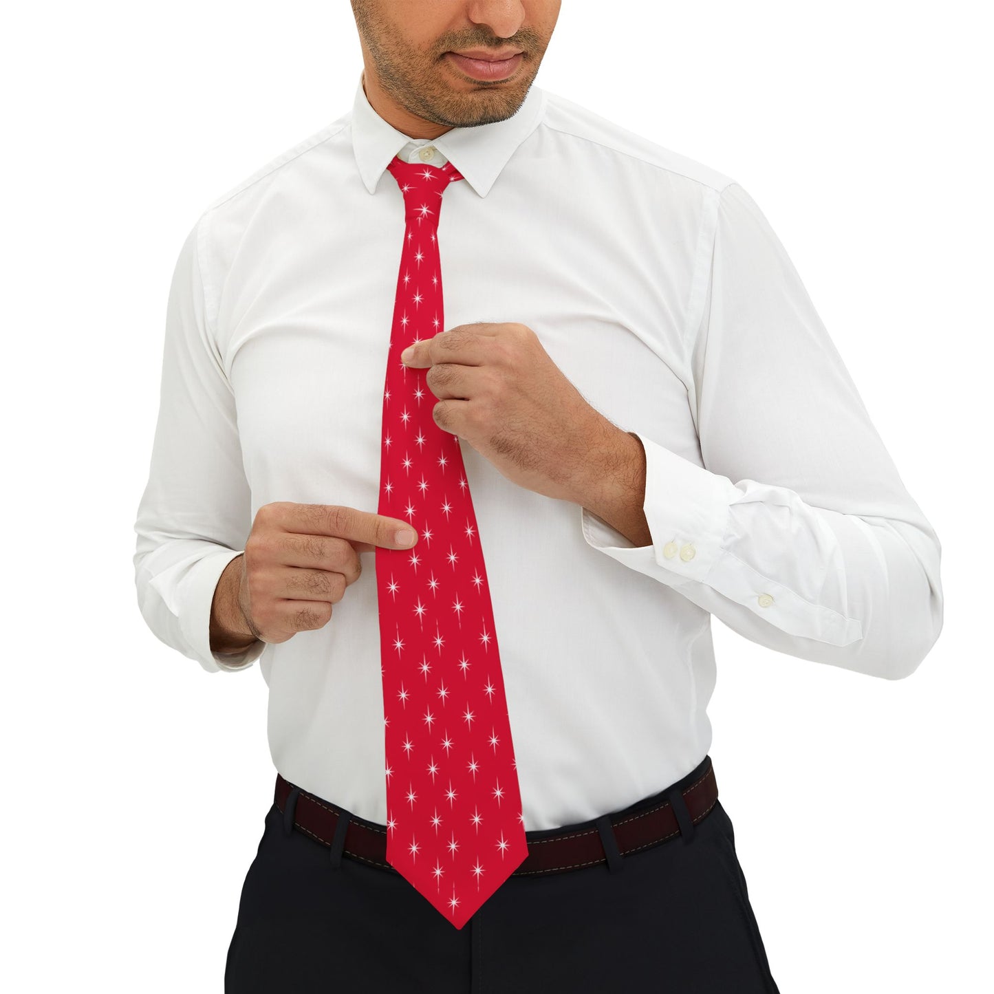 Men's Festive Red Necktie with Star Pattern