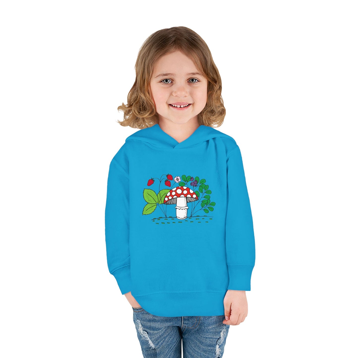 Whimsical Toddler Pullover Fleece Hoodie, Cute Sweater for Kids, Cozy Fall Fashion, Mushroom Design, Halloween Outfit, Gift for Toddlers