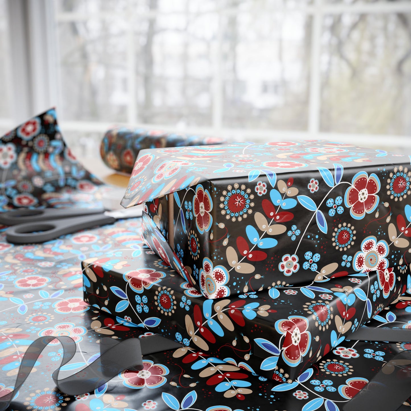 Festive Wrapping Paper Roll, Colorful Floral Gift Wrap for Holidays, Birthdays, Special Occasions, Unique Christmas Gift Wrap