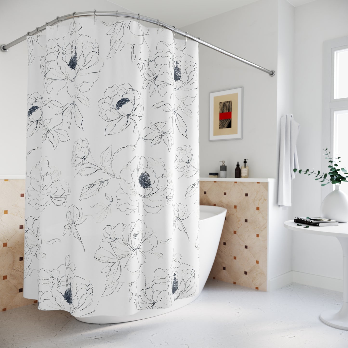 Elegant Floral Shower Curtain, Modern Bathroom Decor