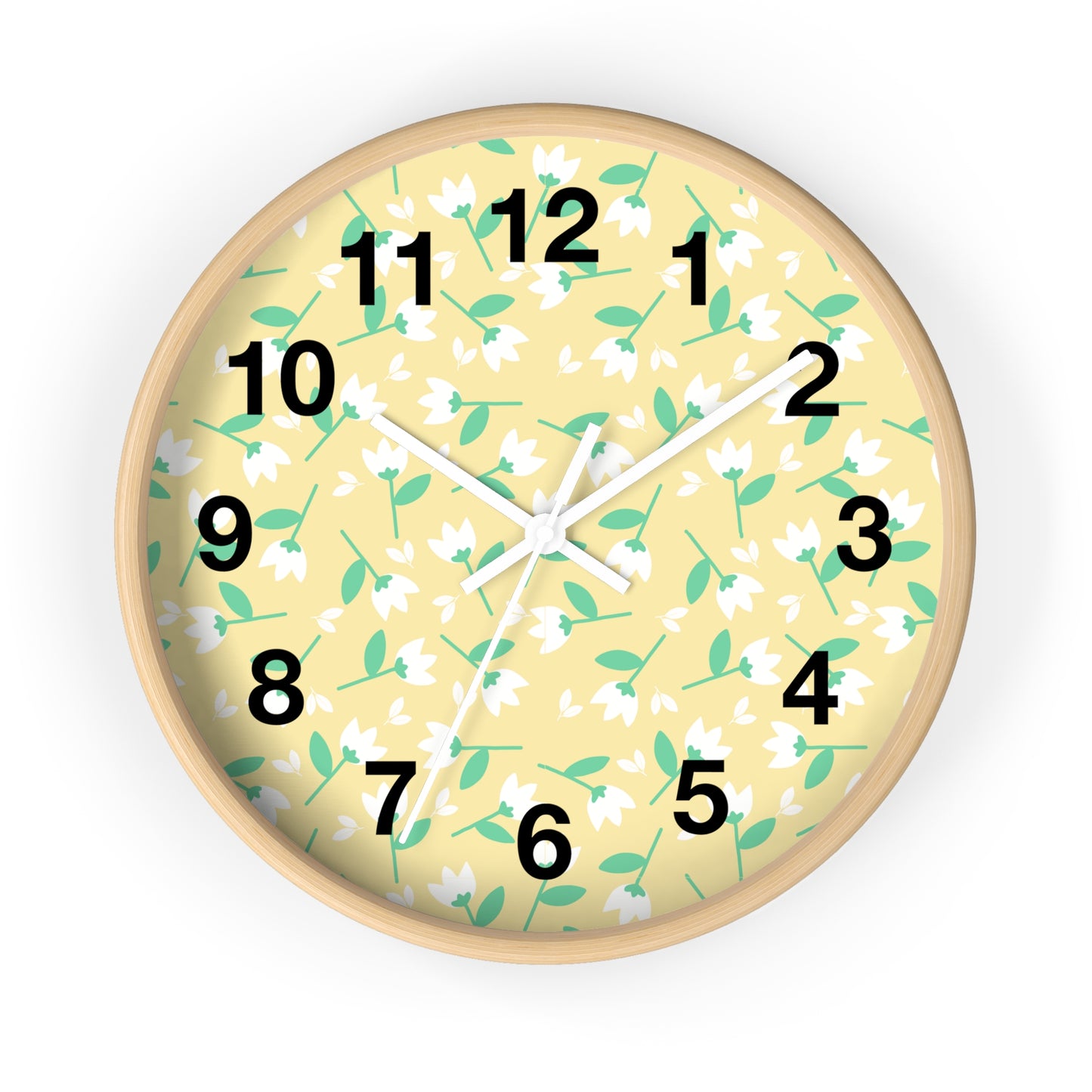 Floral Yellow Wall Clock, Home Decor, Gift for Her, Spring Vibes, Kitchen Accessory, Mother's Day Gift