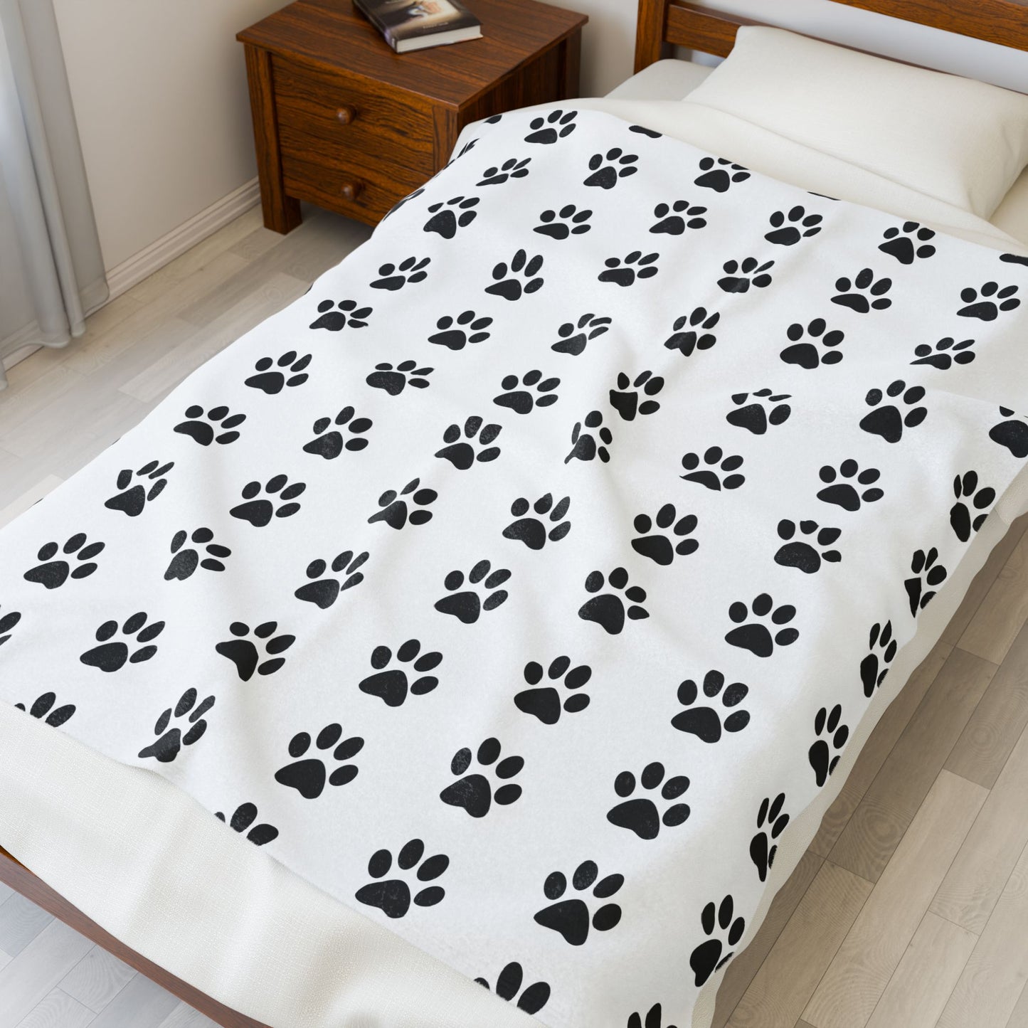Paw Print Velveteen Plush Blanket, Cozy Pet Blanket, Dog Lover Gift, Soft Throw, Animal Print Home Decor