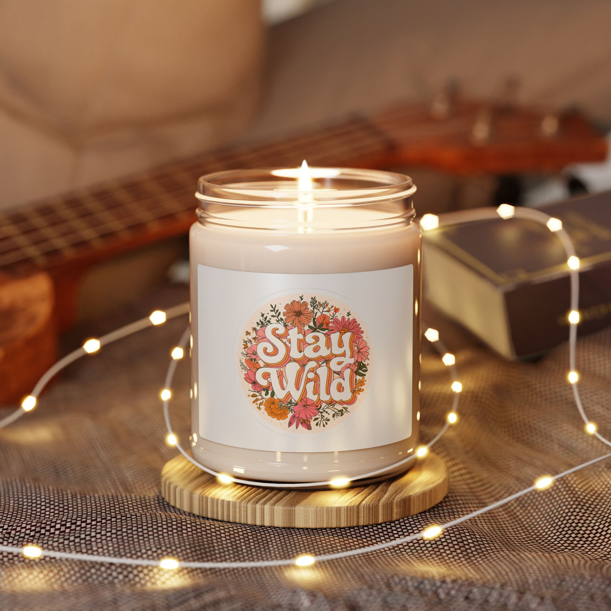 Stay Wild Soy Candle – 9oz Scented Jar Candle with Floral Retro Design