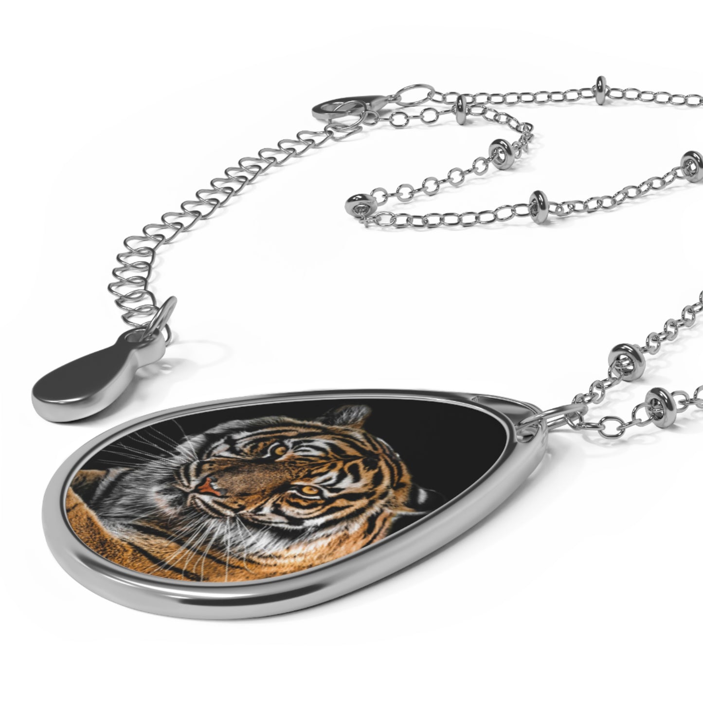Bold Tiger Oval Necklace, Animal Pendant, Wildlife Jewelry
