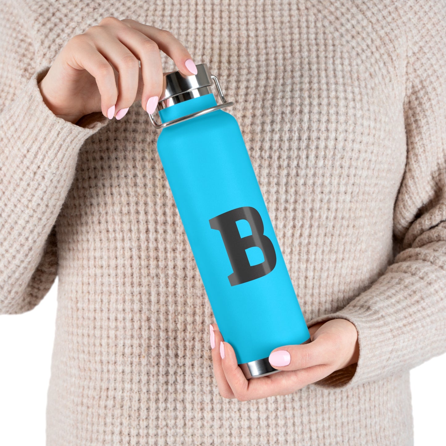 Personalized Copper Insulated Water Bottle, 22oz - "B" Custom Monogram, Travel Mug, Fitness Bottle, Hydration Gift, Eco-Friendly