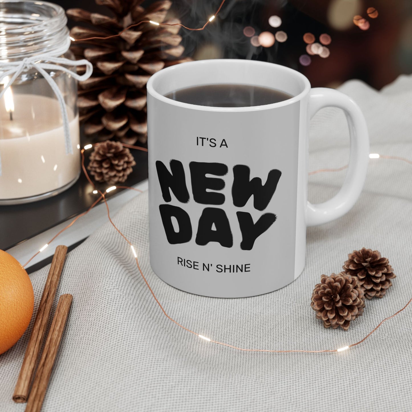 Inspirational Ceramic Mug - "New Day" Theme, Motivational Gift, Coffee Lover, Kitchen Decor, Wellness