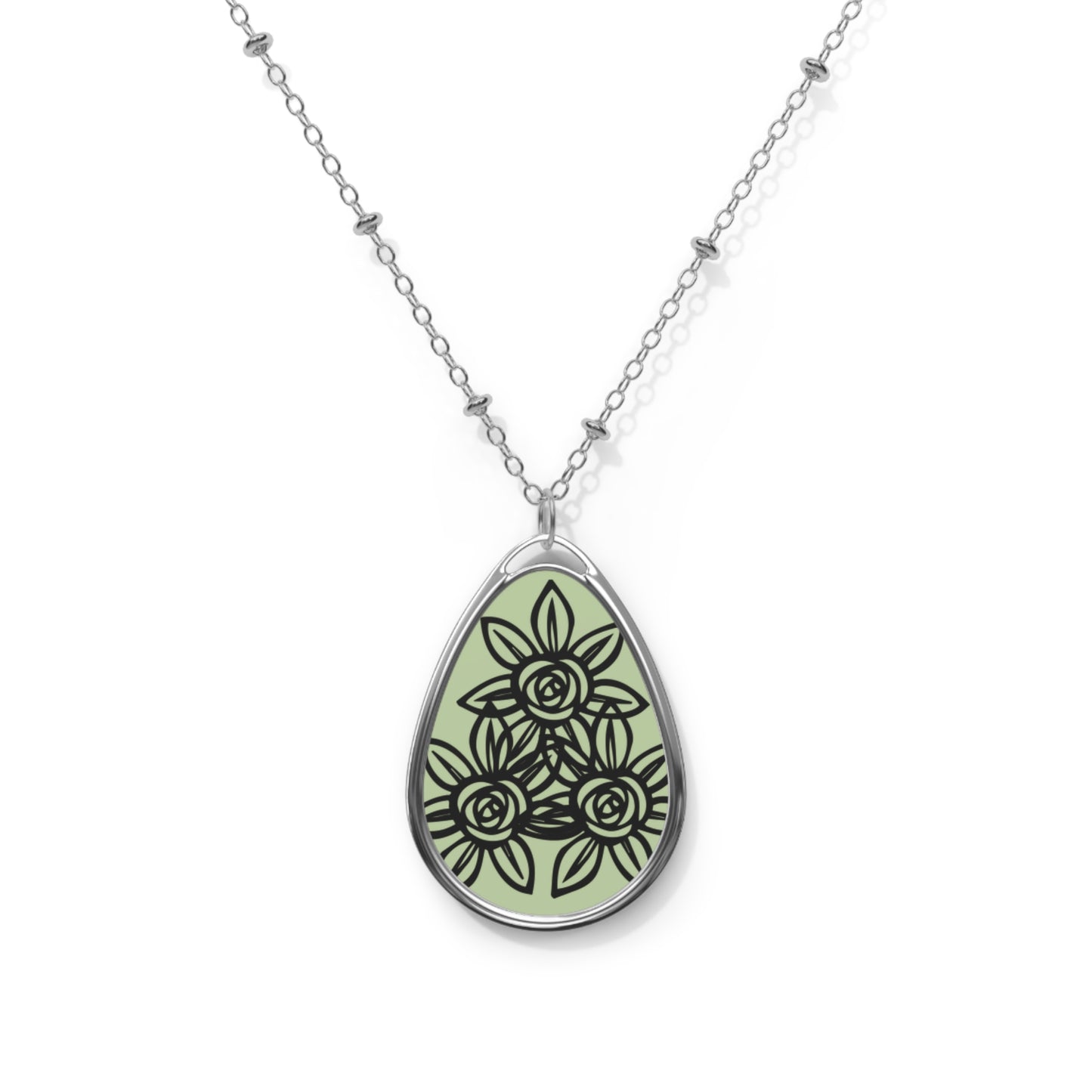 Floral Oval Necklace, Botanical Jewelry, Nature-Inspired Gift, Mother's Day, Anniversary, Everyday Elegance
