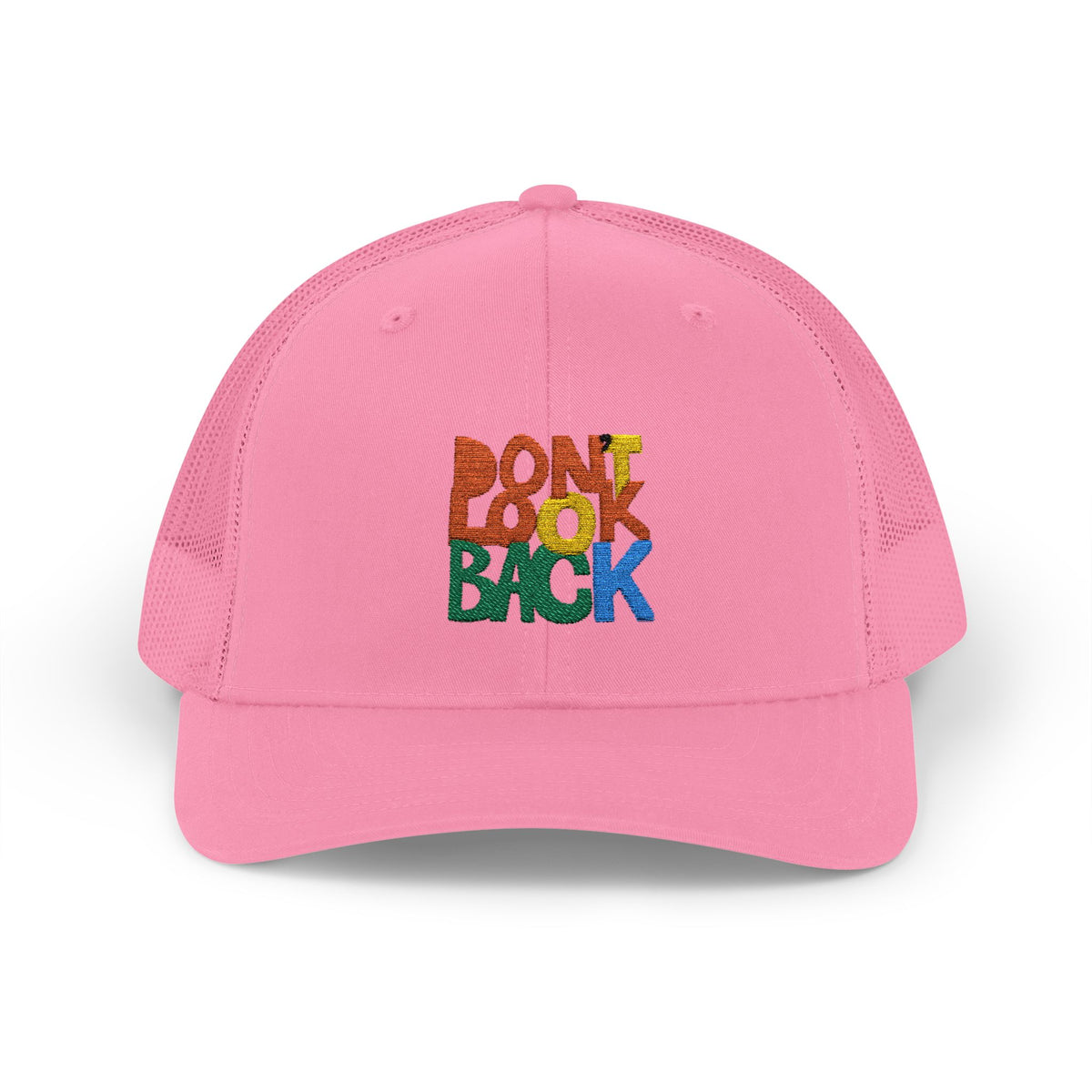 Don’t Look Back Snapback Trucker Cap — Retro Rainbow Embroidered Hat