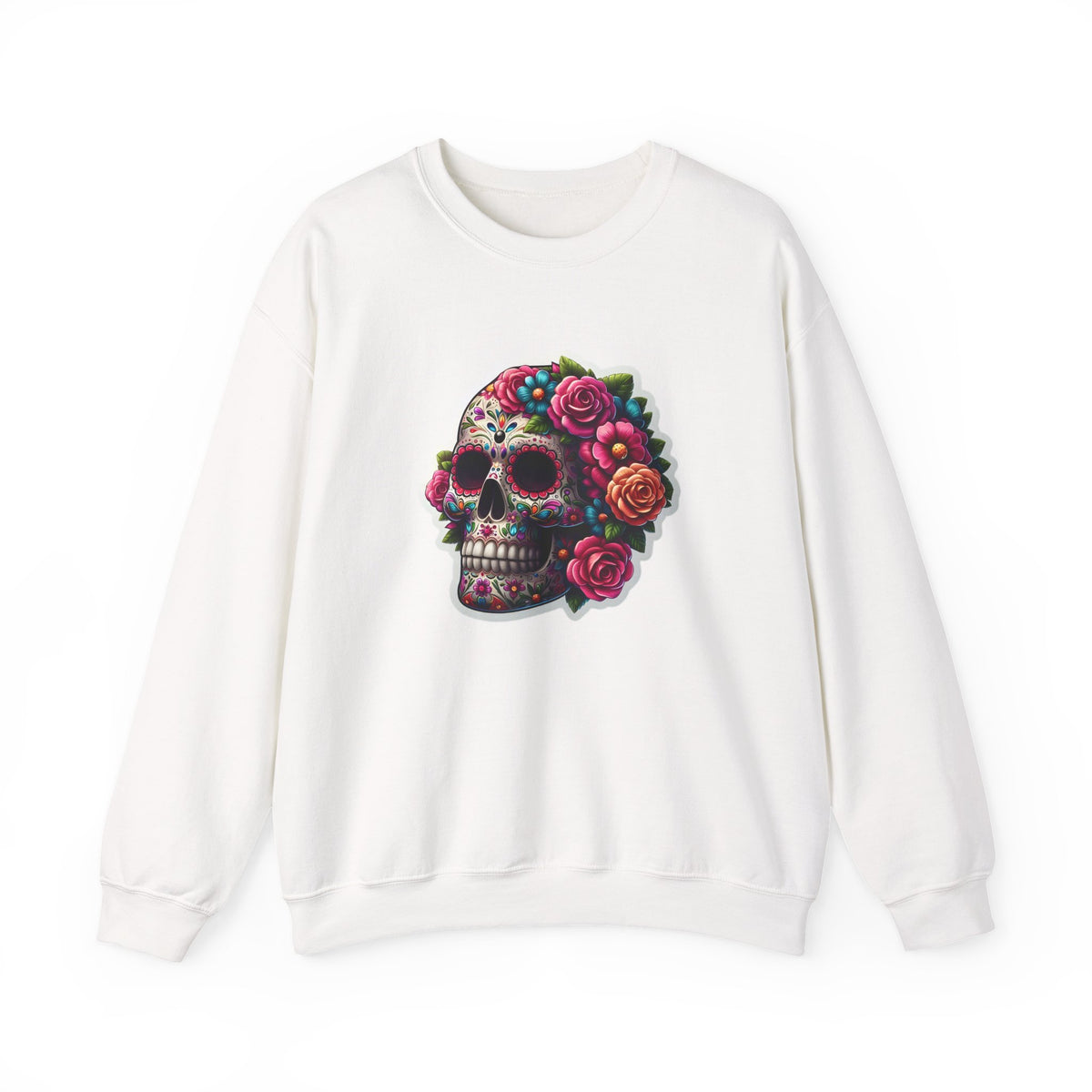 Sugar Skull Crewneck Sweatshirt — Floral Day of the Dead Graphic