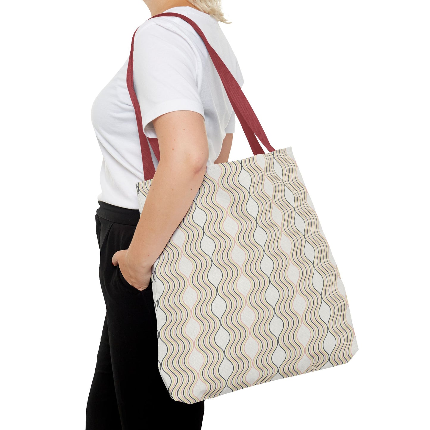 Waves Pattern Tote Bag, Boho Chic Handbag, Everyday Carry, Beach Bag, Gift for Her, Eco-Friendly Style
