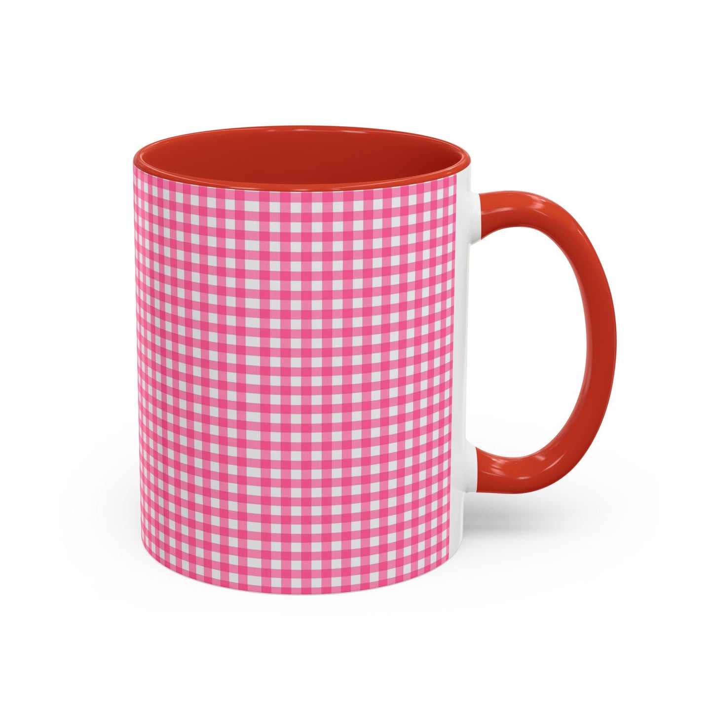 Pink Gingham Accent Coffee Mug, Cute Kitchen Decor, Gift for Coffee Lovers, Home Office Mug, Spring and Summer Vibes