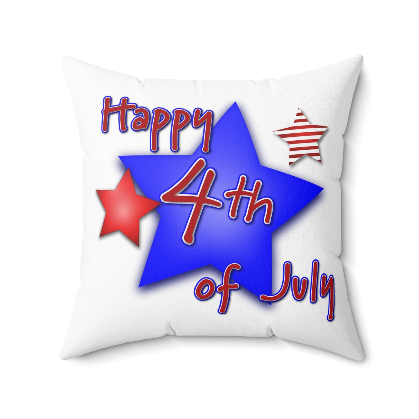 Spun Polyester Square Pillow Red White and Blue Happy 4th of July