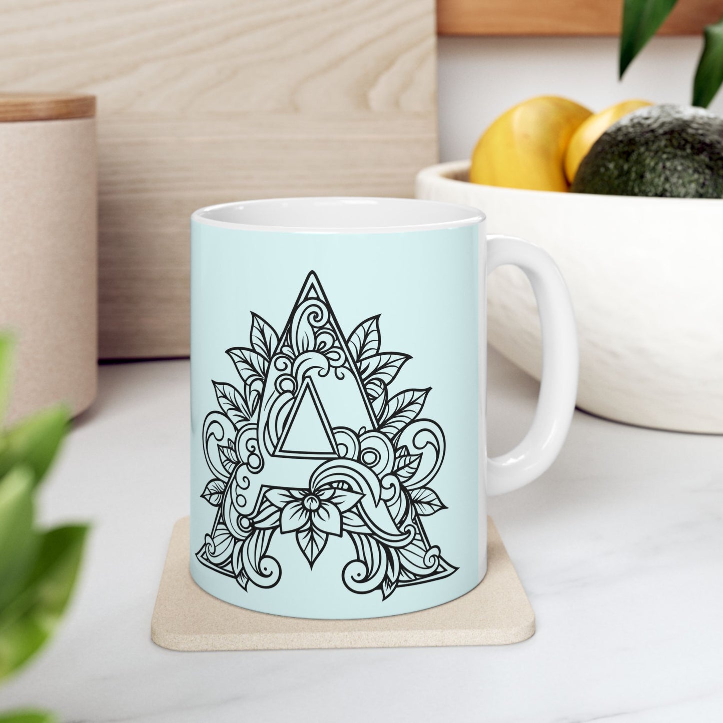 Mandala Design Ceramic Mug - Letter A Calming Tea & Coffee Cup, Gift for Her, Home Decor, Zen Vibes, Meditation
