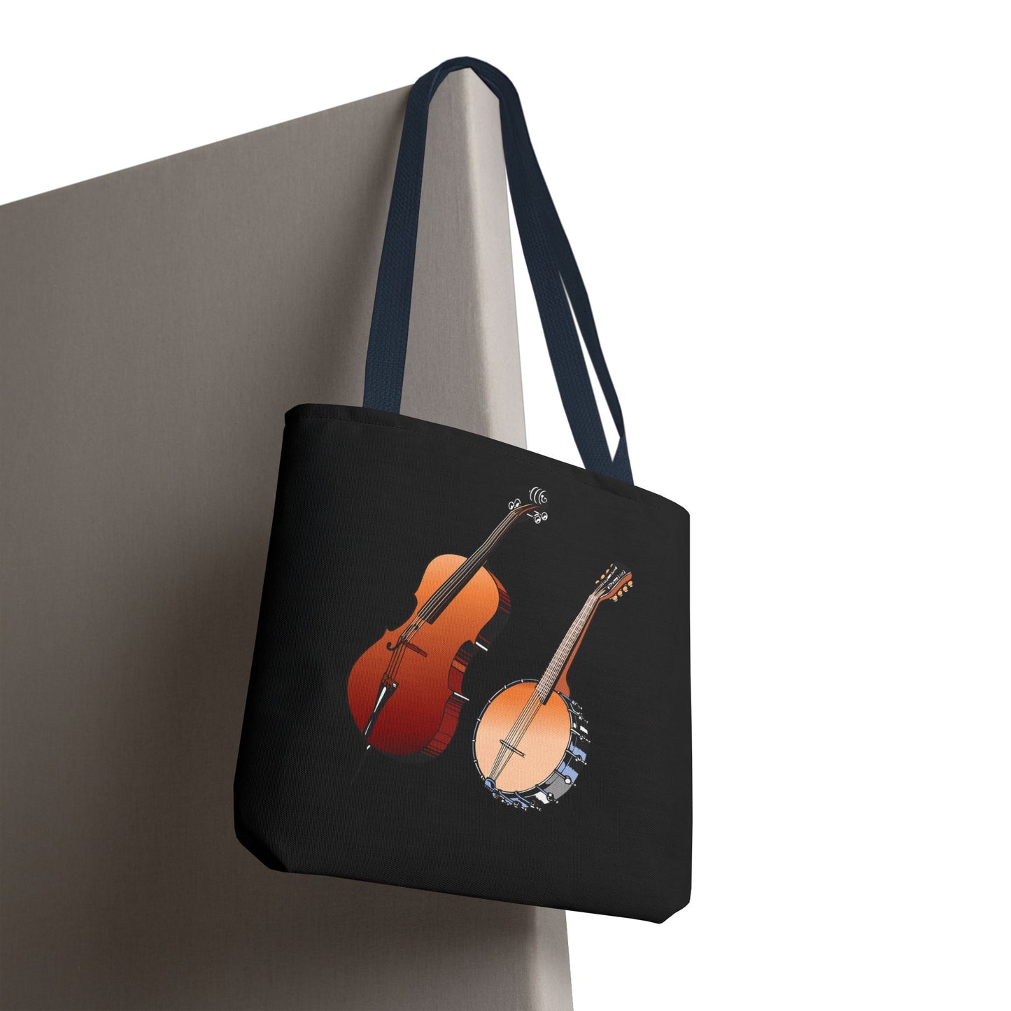 Musical Instruments Tote Bag, Music Lover Gift, Banjo and Cello Design, Stylish Grocery Tote, Concert Bag, Eco-Friendly Carryall