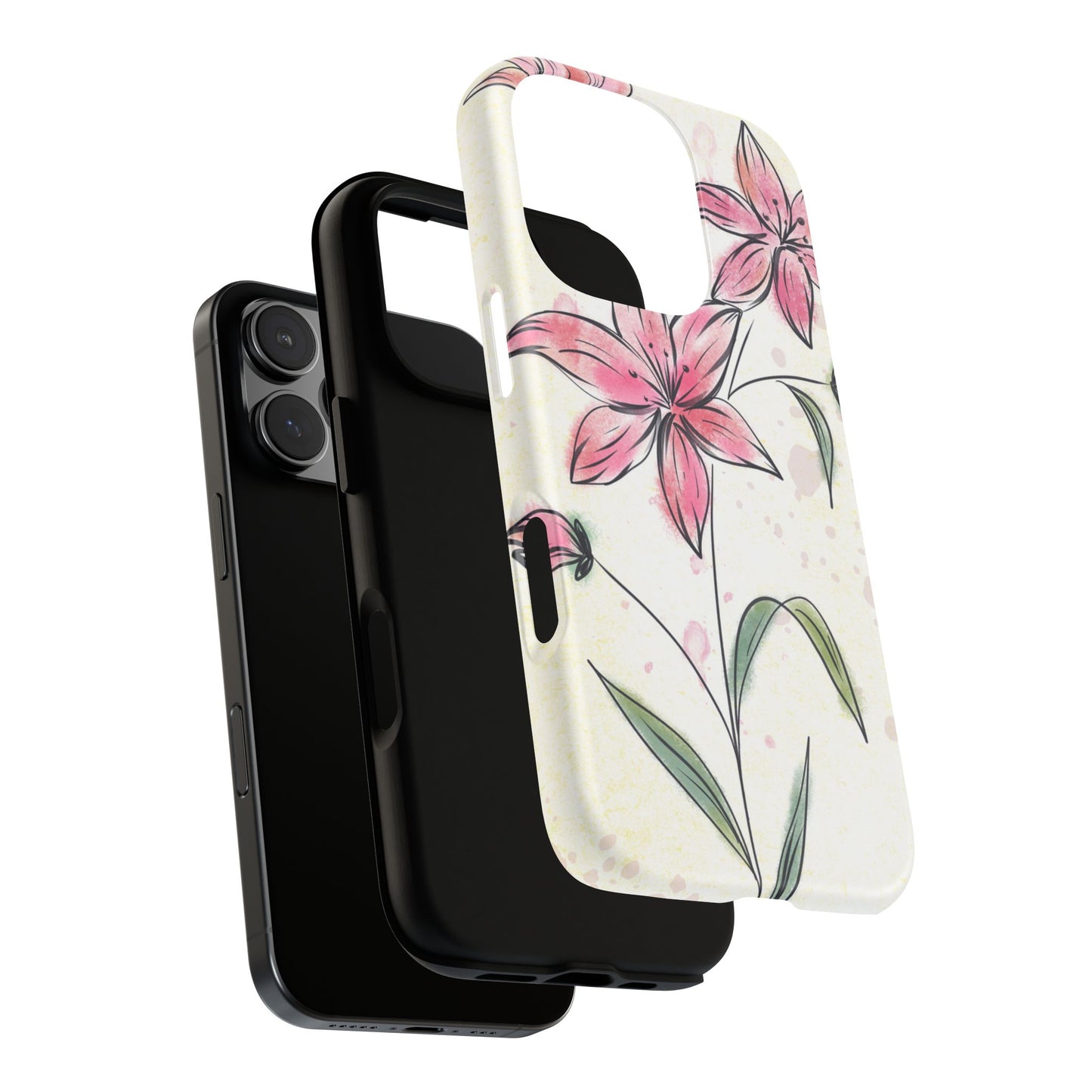 Floral Phone Case with Elegant Pink Lilies, Cute Floral Accessories, Phone Protection, Gift for Her, Stylish Cell Phone Cover