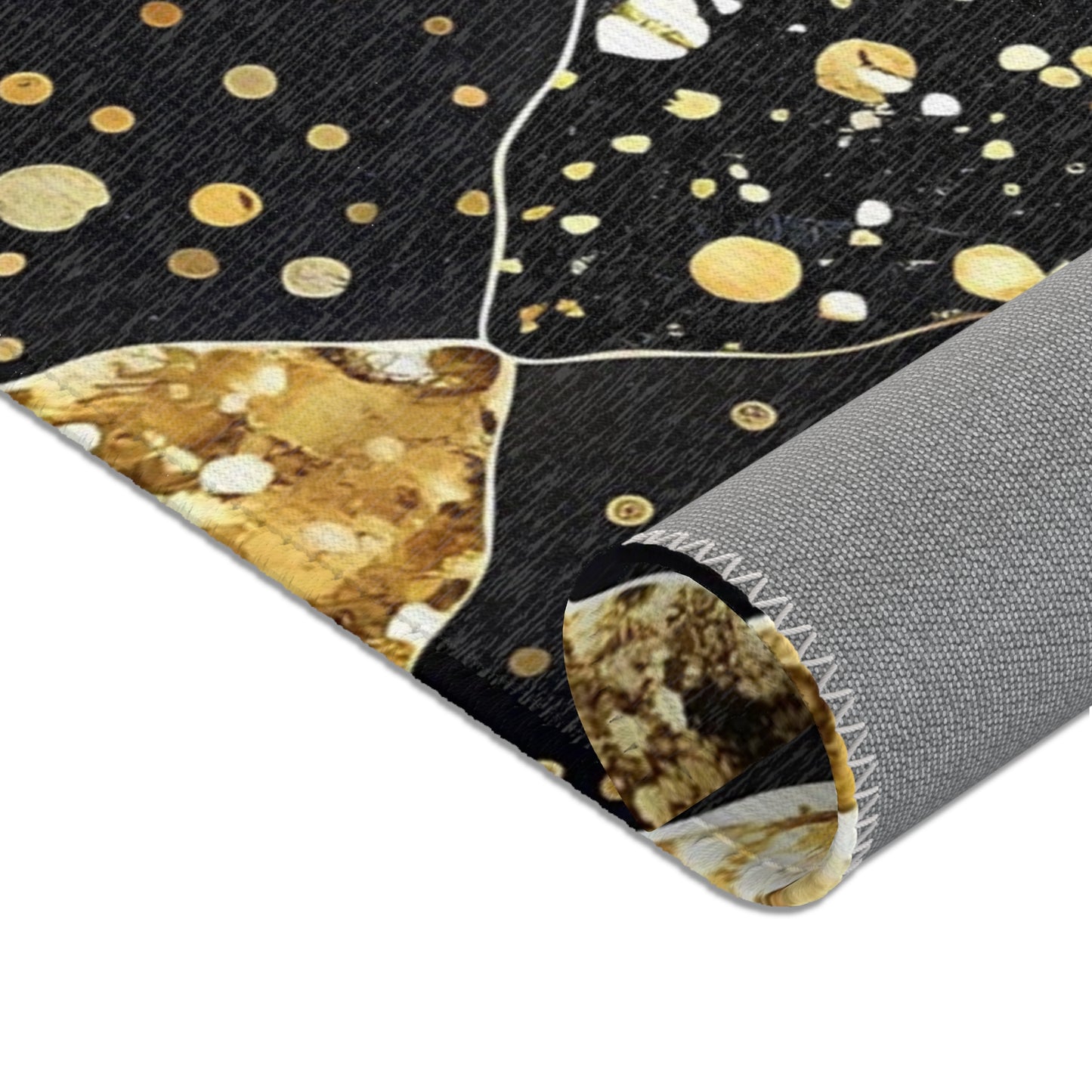 Elegant Area Rug with Gold and Black Pattern
